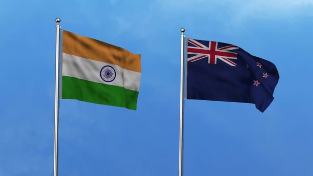 High detailed flag of India and New Zealand. India and New Zealand flag. 3D Illustration.