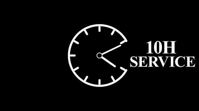 10H Service Clock Icon &ndash; Minimal Customer Support Logo on Black Background.