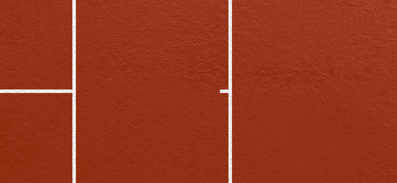 Clay tennis court surface background with white court lines and realistic textured finish. Sport ground surface suitable for tennis concepts