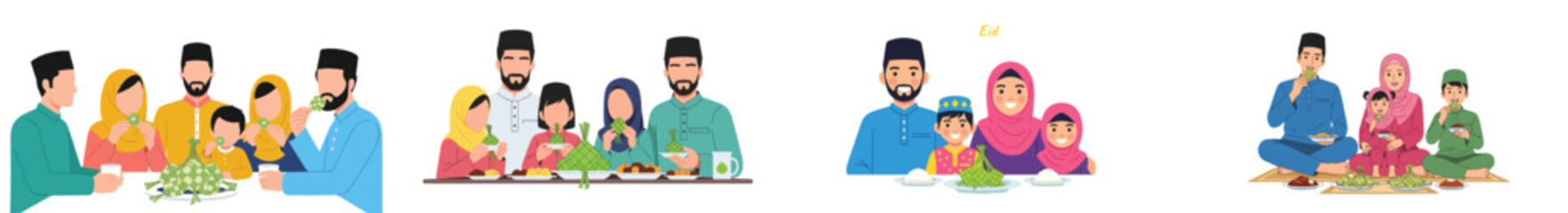 Muslim family celebrating Eid with traditional food