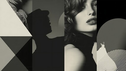 Stunning woman in modern geometric art collage with dramatic shadows