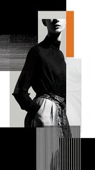 Elegant woman in stylish outfit with modern geometric patterns