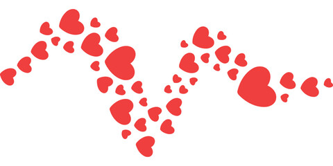 Red heart wavy trail vector illustration for valentines day  arranged in a flowing pattern background isolated on transparent background