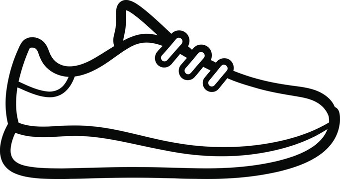 A simple black and white line drawing icon of a running shoe or sneaker for fitness.