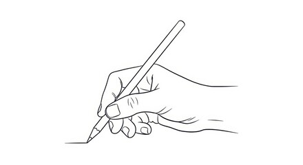 Hand holding pencil drawing a line on white background, illustration