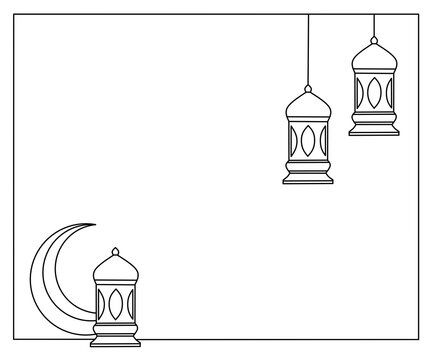 Islamic lantern line background image,muslim lantern outline design image, Islamic lantern line art design template, ramdhan kareem line design template ,