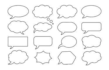 Set of black line empty speech bubbles, comic clouds and thought balloons in various shapes and sizes