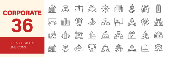 Naklejka na ściany i meble Corporate icon set. Editable line icons. Vector illustration.