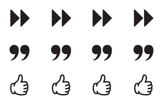 Fast forward icons thumbs up and quote marks on white background vector