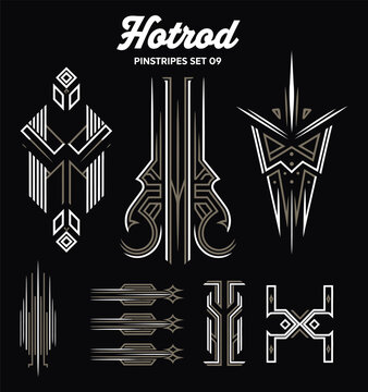 Vintage Pin Striping Line Art Vector Set, Classic Decorative Stripes for Vinyl Stickers, Painting Templates and Tattoo Design, Retro Ornament Illustration Collection