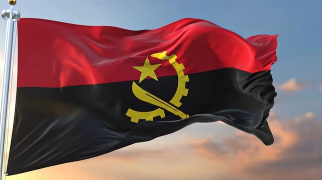 Angola Flag waving against cloudy sunset sky 4K Video