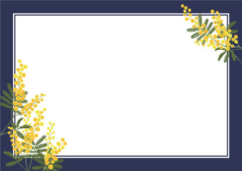 ミモザのフレーム（A4横_ネイビーの枠）