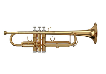 Obraz premium A shiny gold brass trumpet isolated on a white background with detailed valves and mouthpiece isolated on transparent background