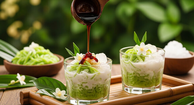 Es Cendol Dawet Tradisional dengan Sirup Gula Aren &ndash; Minuman Segar Khas Nusantara.