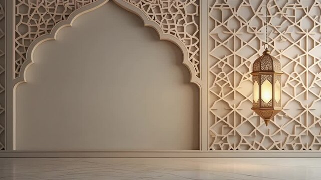 Elegant Islamic archway with intricate patterns and lantern