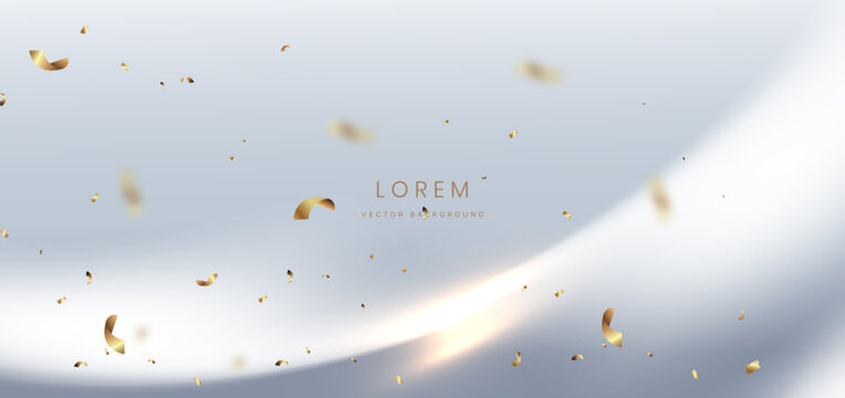 Abstract luxury white background with gold lighting and confetti effect sparkle.