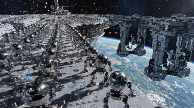 Aerial view of a futuristic cityscape with metallic structures and icy landscape, capturing the essence of a cold environment in a video