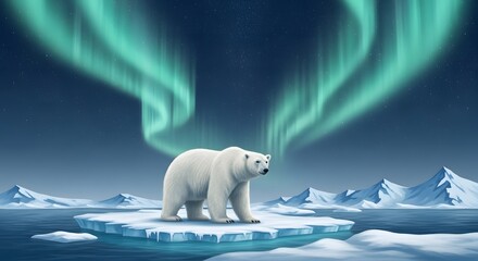 Polar bear under aurora borealis