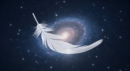 Feather in space with galaxy