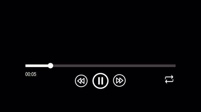 Audio music timeline bar animation on transparent background, Video music multimedia player with alpha channel, Thirty second videotimeline progress bar