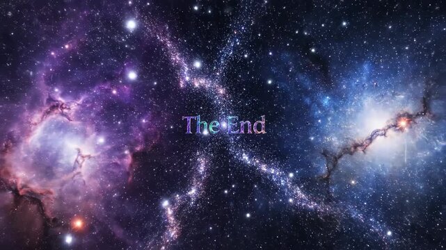 The End text in a vibrant galactic nebula scene