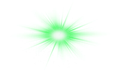 Green lens flare with spark effect. Flash light glow star beam sparkle luminous energy