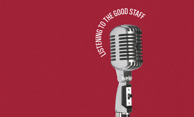 Fototapeta premium Podcast session with microphone in studio for listening to the good staff show