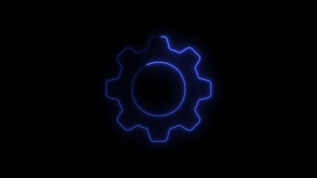 Abstract Blue Neon Glowing Light Bulb Gear and Check Mark Animation Motion Graphic on Black Background