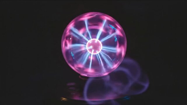 Close Up of Glowing Plasma Ball with Purple and Blue Tendrils of Electricity