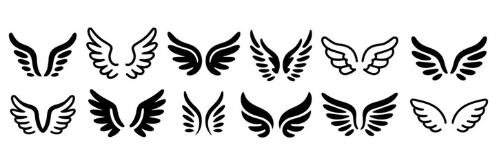 Fototapeta premium A diverse collection of outline style wing icons with various artistic designs.