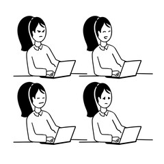 Cartoon Girl Working- Emotional set