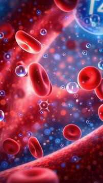 Hormonal balance endocrine system hormone regulation concept with thyroid hormone T3 T4 level glowing hormone molecule symbol vibrant red blood cell flow vein vessel medical illustration healthcare