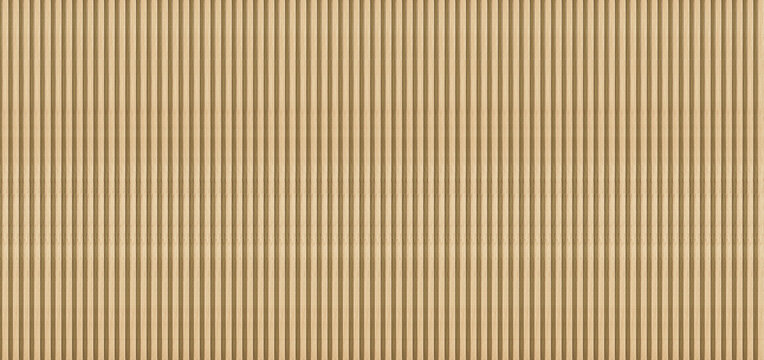Corrugated Cardboard Vertical Ribbed Texture .Wood background banner panorama long  Brown wooden acoustic panels wall texture , seamless pattern . Wooden panel wall background. Wood realistic dark 