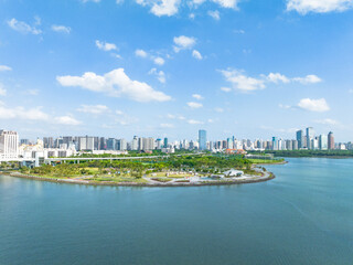 Obraz premium Aerial view of Haikou Century Bridge, Hainan