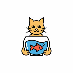 Obraz premium Cat holding fish bowl with red fish