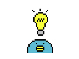 Light Bulb Idea Above Pixel Art Character