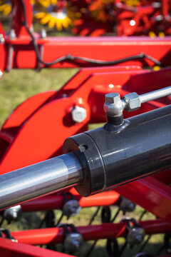 Black pistons or actuators as part of pneumatic or hydraulic machine. Technology