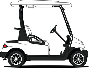 Golf cart side view illustration with roof, seats, steering wheel, vector design for transportation, recreation, utility, sports, leisure concepts © Hafeza