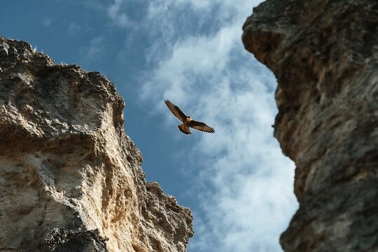 a sigle falcon flying in the sky