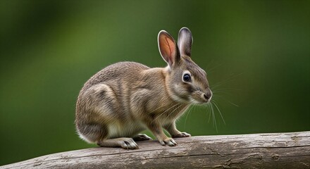 Obraz premium A small rabbit sitting on a log in a natural outdoor setting