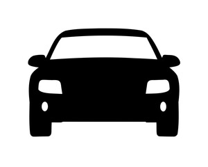 Black car front view silhouette graphic icon, clean background. Vector