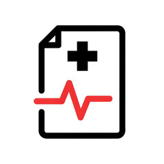 Obraz premium Medical document with red heartbeat line and cross symbol