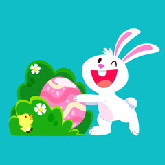 Cute Easter Bunny Hiding Easter Egg Illustration