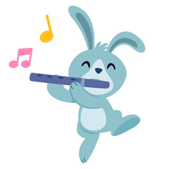 Cute Easter Bunny Playing Flute Music Illustration © blocberry