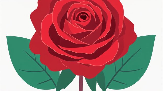 Red Rose Illustration with Green Leaves.
