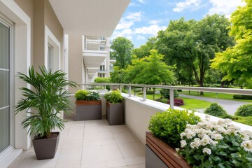 Naklejka premium Balcony garden view overlooking green urban park