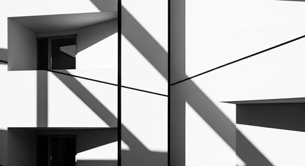 Obraz premium Abstract Architectural Shadows and Lines on Modern Building Facade.