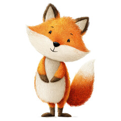 Obraz premium Cute cartoon fox standing smiling adorable wildlife with transparent background 