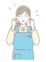 Obraz premium 笑顔でガッツポーズするエプロン姿の女性 介護士 ヘルパー 医療福祉スタッフ イラスト