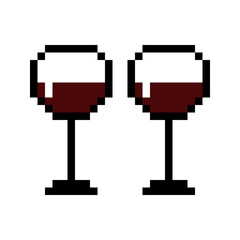 Pixel Art Pair of Red Wine Glasses